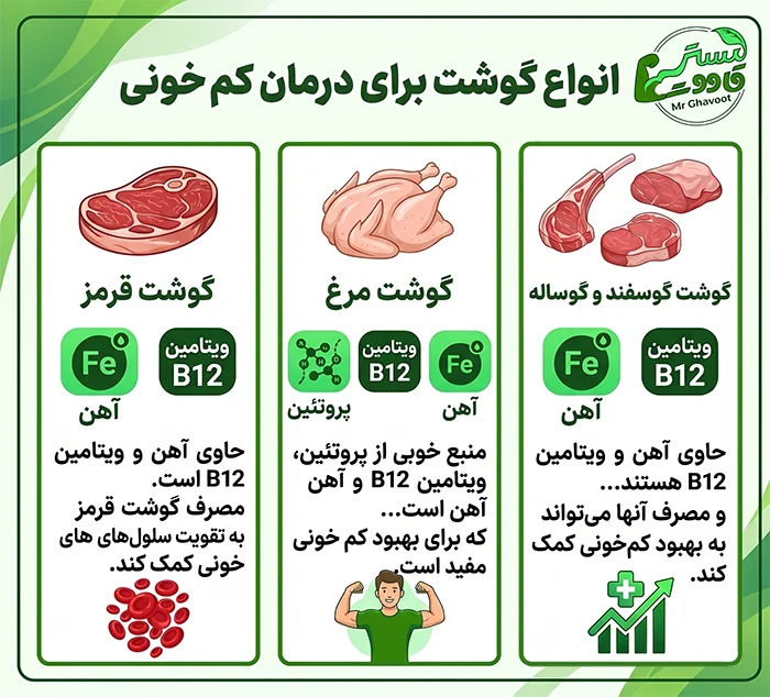 انواع گوشت برای درمان کم خونی